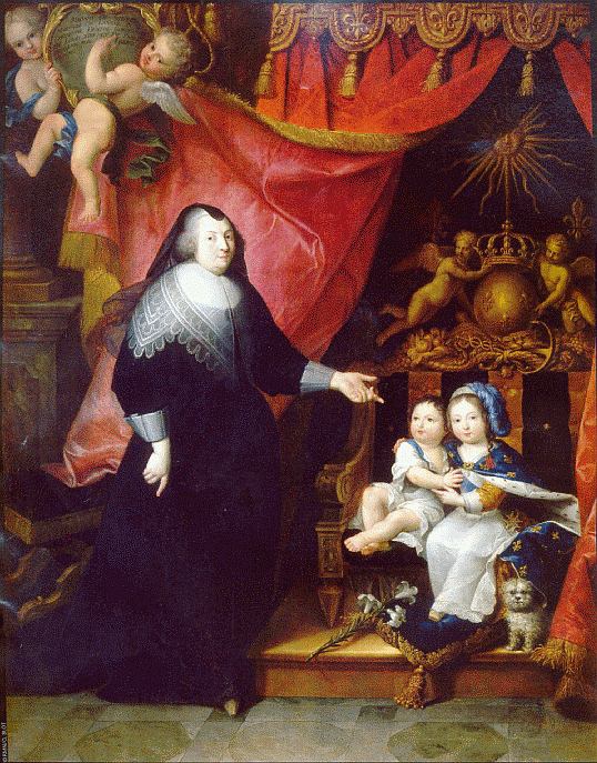 Franoise de Souvr en compagnie de Louis XIV et de Philippe Ier d'Orlans - tableau anonyme - conserv au chteau de Versailles - vers 1653